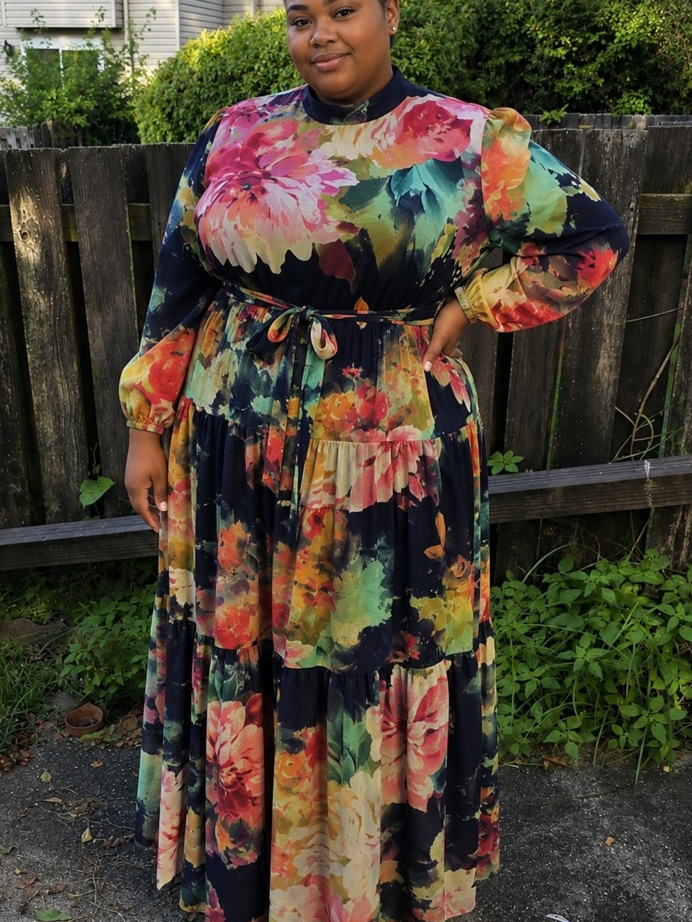 Plus-Size Floral Tiered Maxi Dress in Multicolor